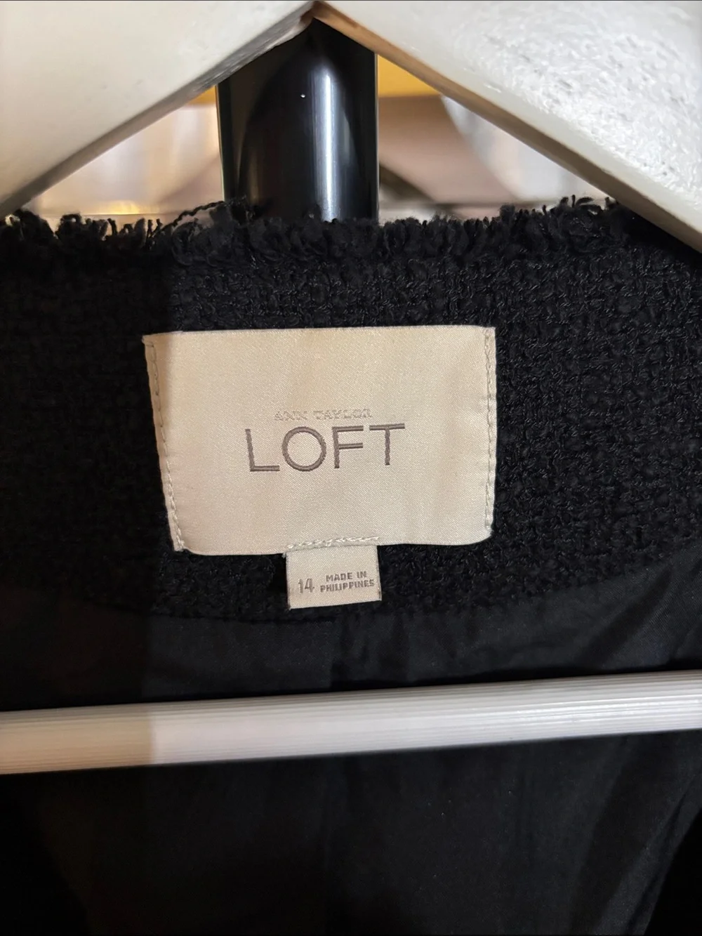 LOFT Black Fringed Open-Front Bouclé Blazer Jacket